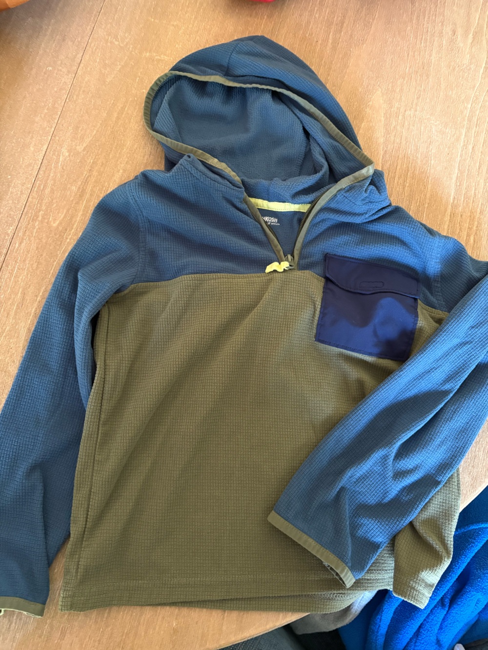 OshKosh B'gosh Blue and Olive Hooded Waffle Pullover